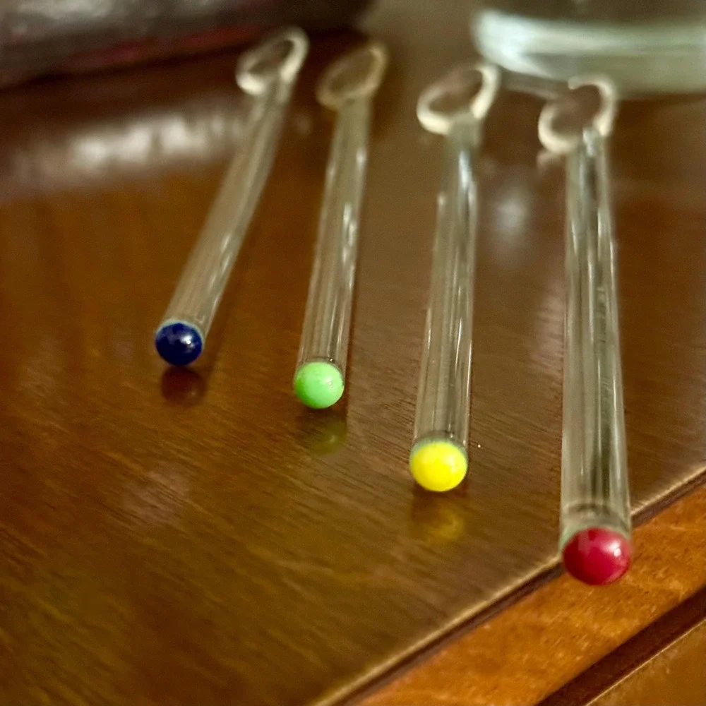 Vintage Glass Swizzle Sticks | Mid-Century Cocktail Stirrers Set (Set of 4)